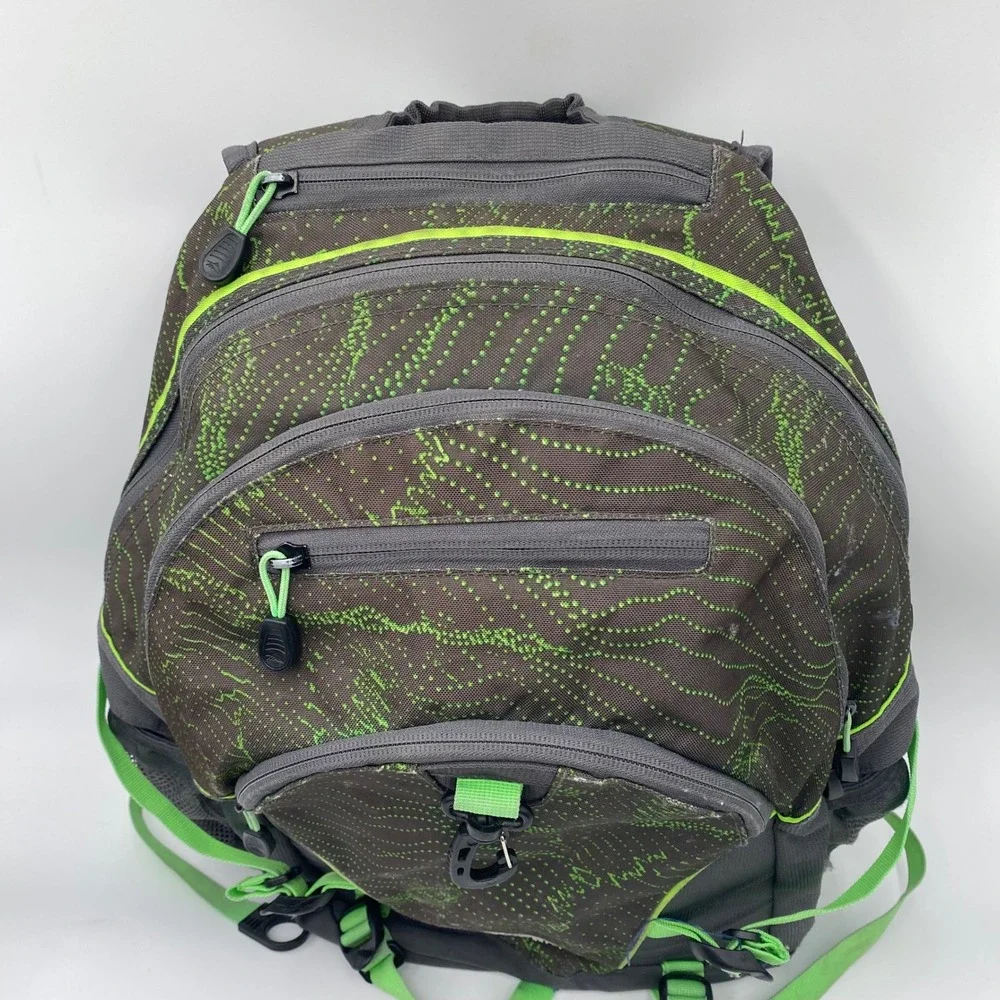 High Sierra Access Backpack Grey Lime Green Topo Print Padded Laptop School Bag